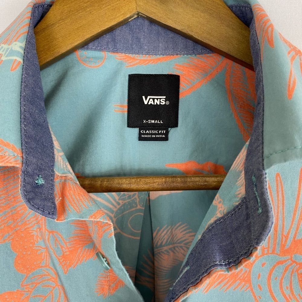 Vans Mens Woven Button down Market Print Cameo Blue Mark Size xs